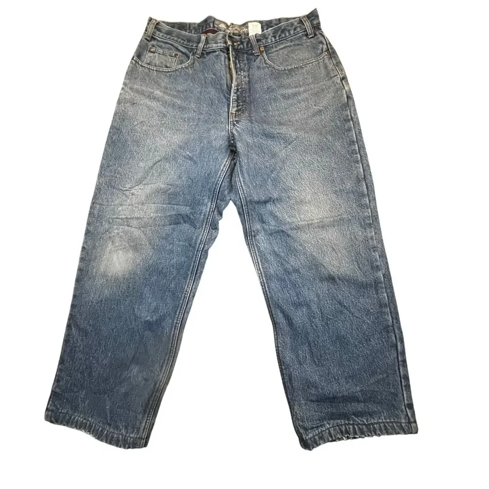 Eddie Bauer Relaxed Fit Flannel Lined‎ Jeans W36 L30 Men’s Denim Plaid Red Black